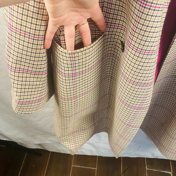 Ann Taylor Houndstooth Overcoat Jacket Cream Black Pink XXL Preppy Academia NWOT - Picture 7 of 12
